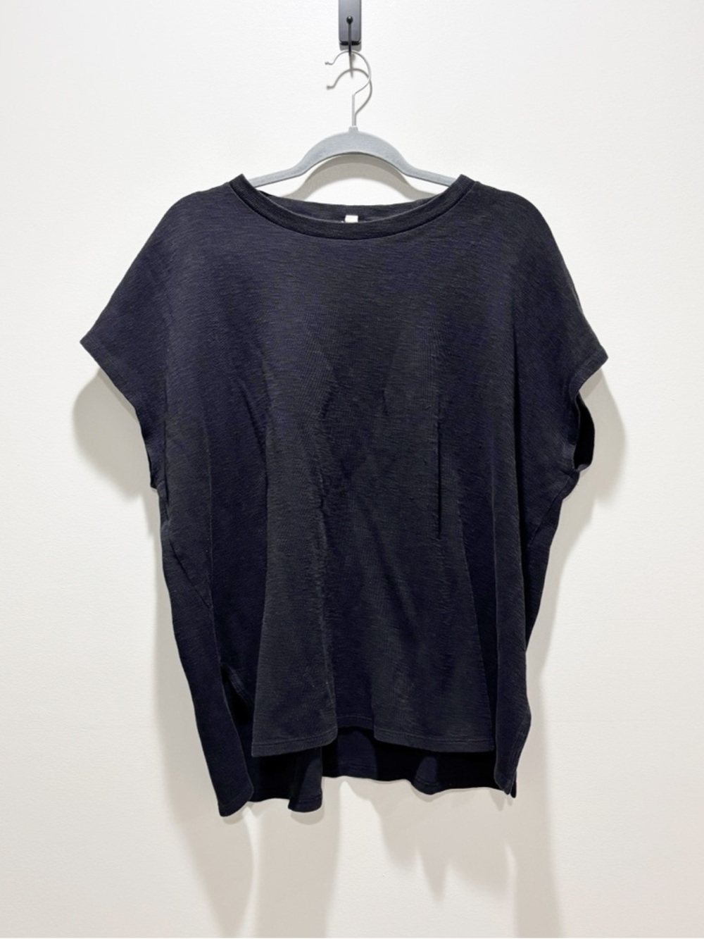 Eileen Fisher Black Relaxed Short-Cap Dolman Sleeve Tee Organic Cotton Size XL